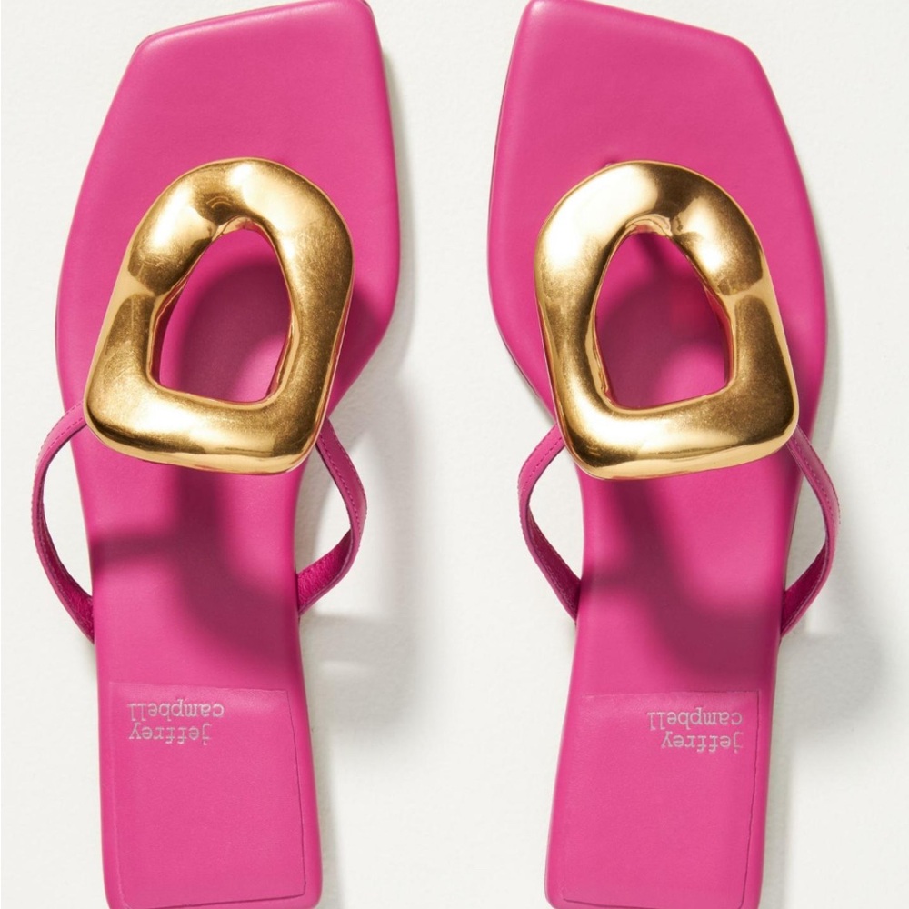 NEW Jeffrey Campbell Flat Sandals Linques 2 Fuchsia Pink Gold Size 6.5